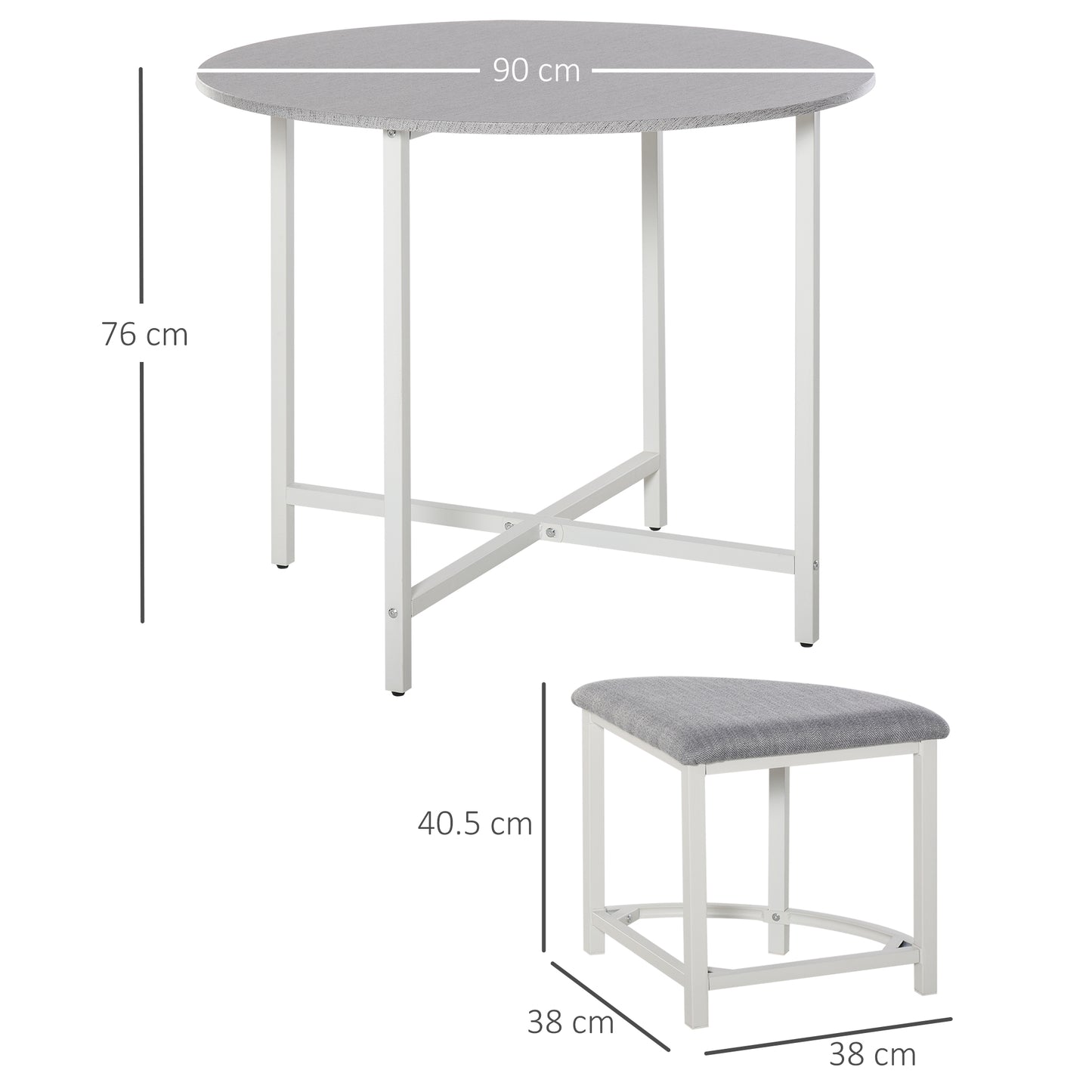 AI62 Decor Modern Round Dining Table Set with 4 Upholstered Stools – Grey