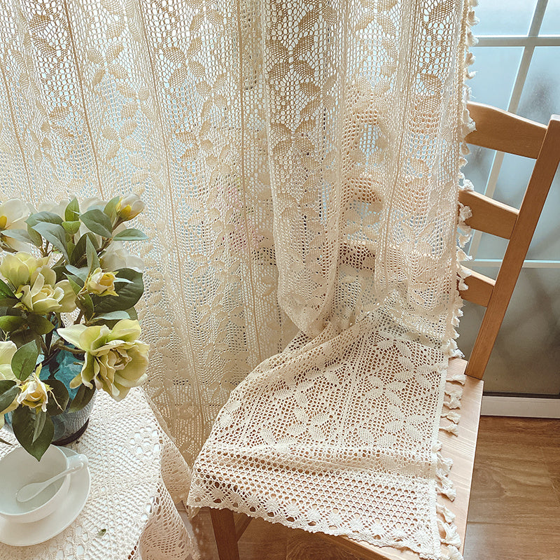 AI62 Decor Cotton Linen Crochet Curtains for Living Room