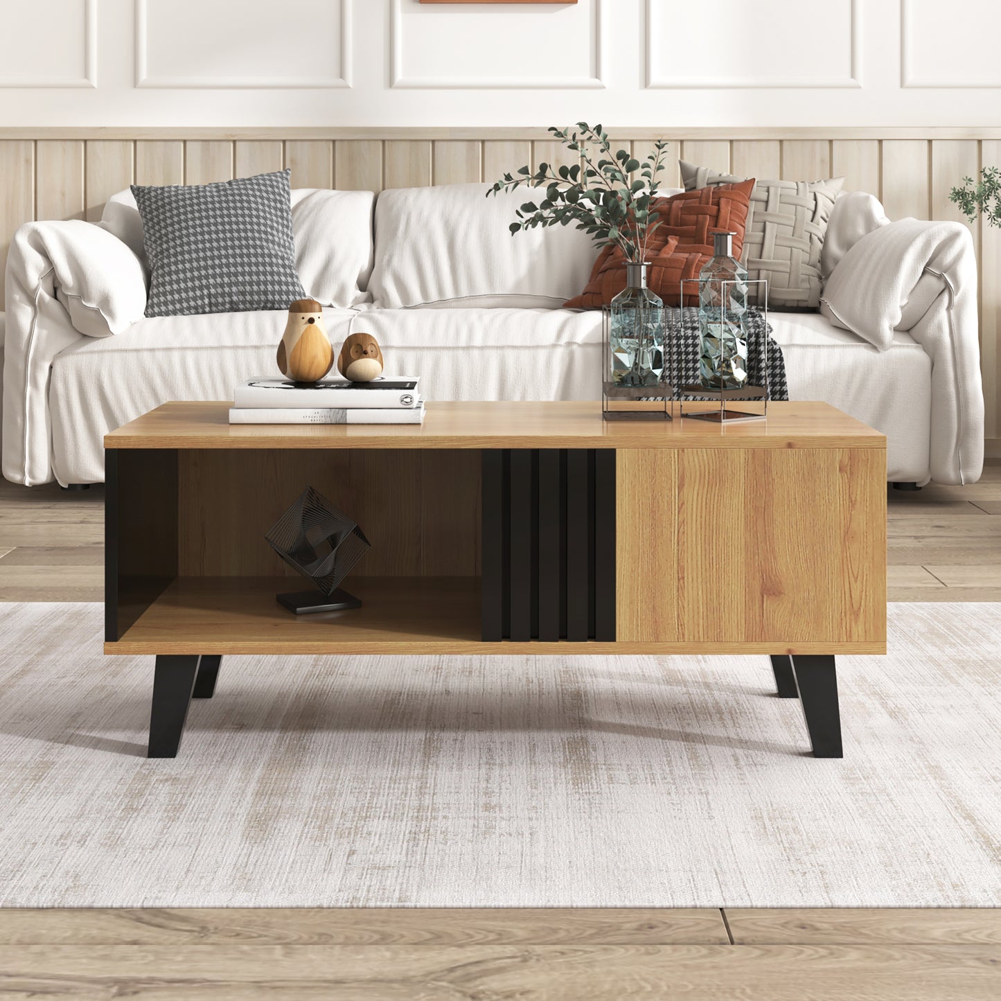 AI62 Decor  100x60x45 cm Coffee Table with Wood & Black Design