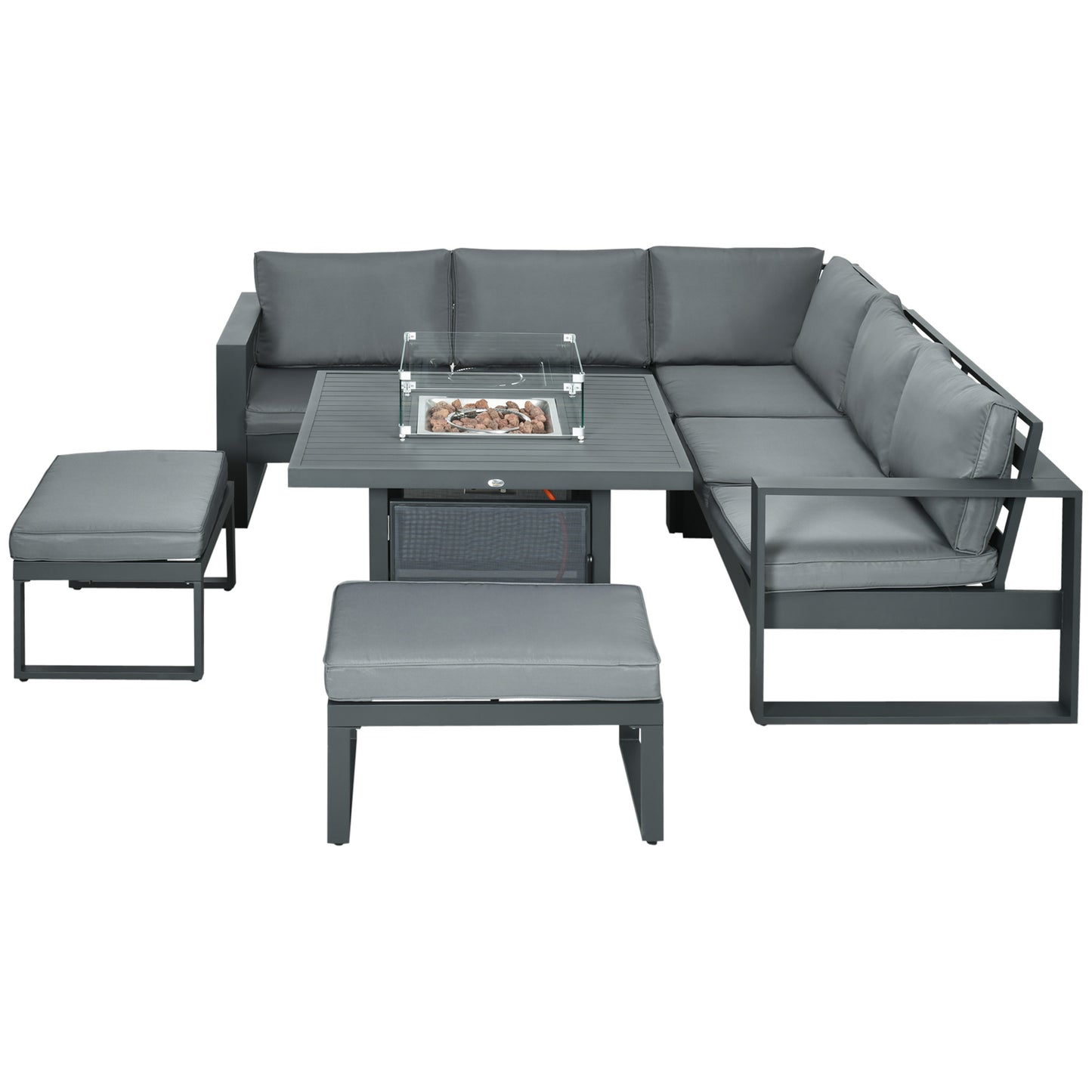 AI62 Decor 6-Piece Grey Aluminium Garden Furniture Set with Fire Pit Table & Cushions