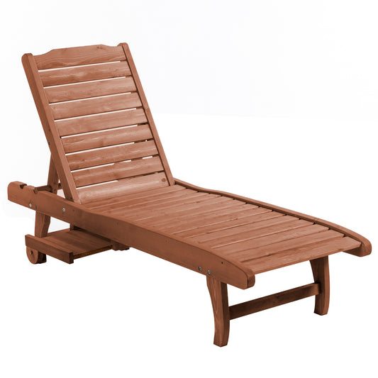 AI62 Decor Outdoor Wooden Lounger with Table & Wheels – Red Brown