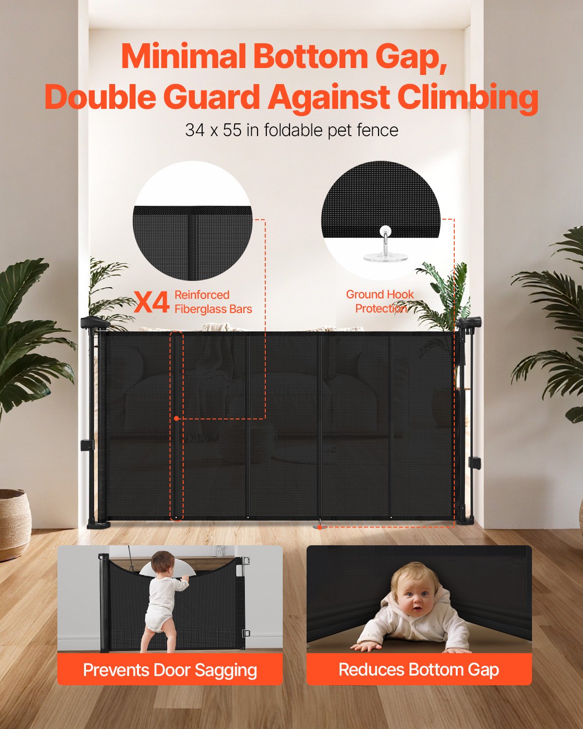 AI62 Decor Black Retractable Gate for Kids & Pets