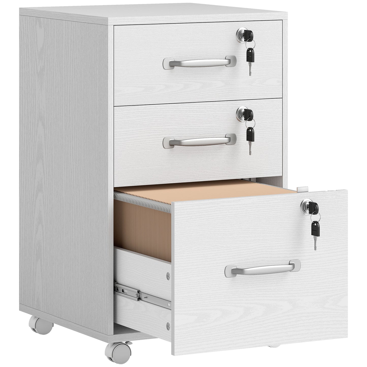 AI62 Decor Three Drawer Wood-Effect Filing Cabinet - White