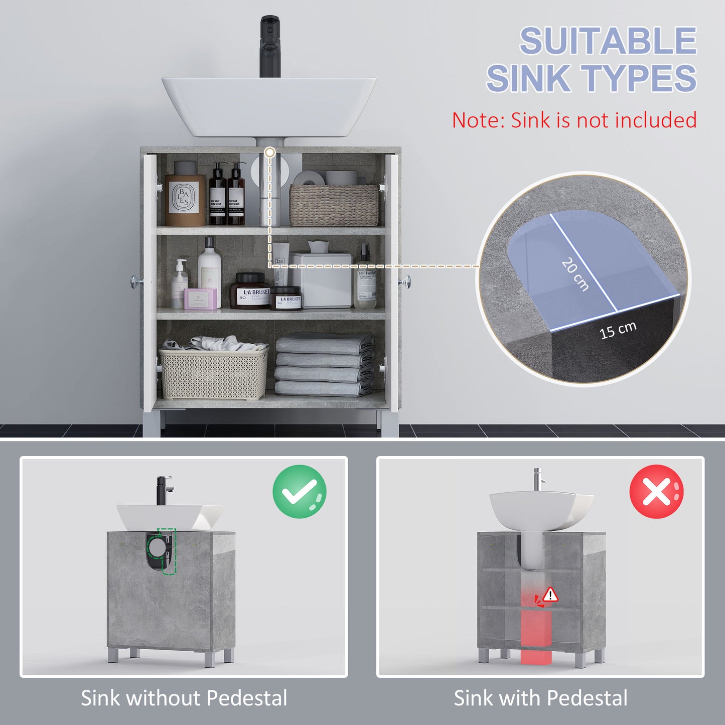 AI62 Decor Kleankin Under Sink Cabinet with Adjustable Shelves