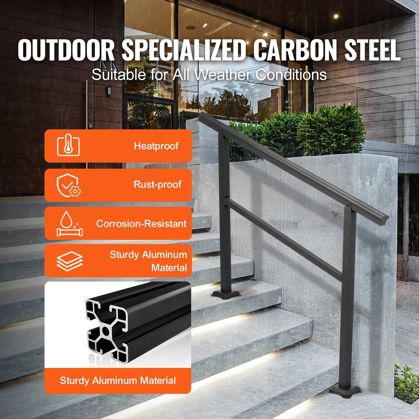 AI62 Decor Black Aluminum Outdoor Stair Banister 48x35.5 in