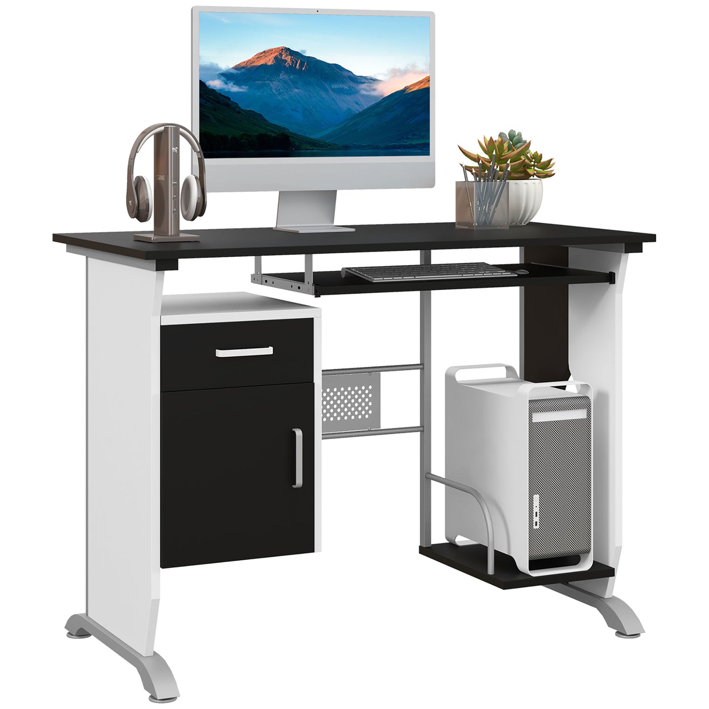 AI62 Decor Black Computer Desk with Drawers & Keyboard Tray – 100x52x75cm