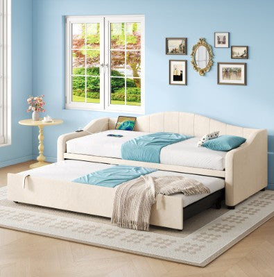 AI62 Decor Upholstered 90×190cm Daybed with Trundle & USB Charging