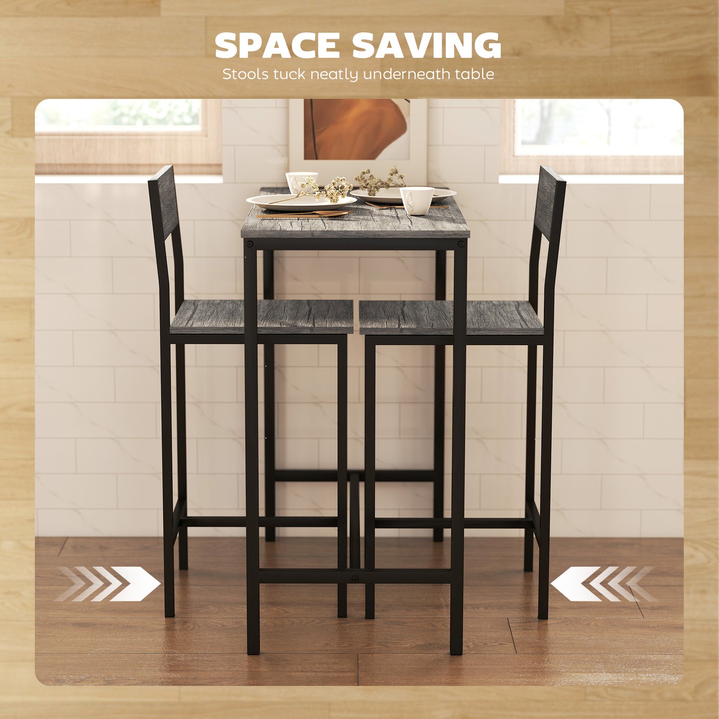 AI62 Decor 3-Piece Industrial Bar Table Set with 2 Stools