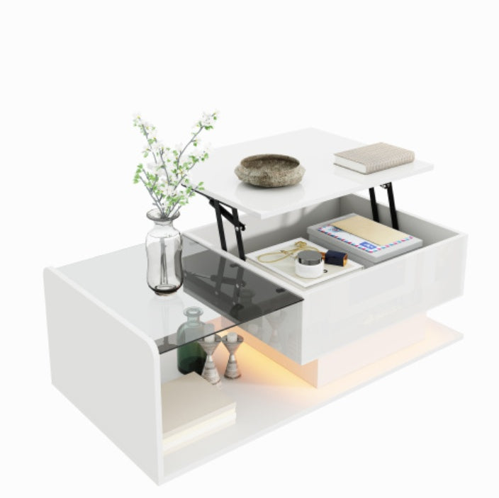 AI62 Decor High-Gloss White Coffee Table with LED Effect
