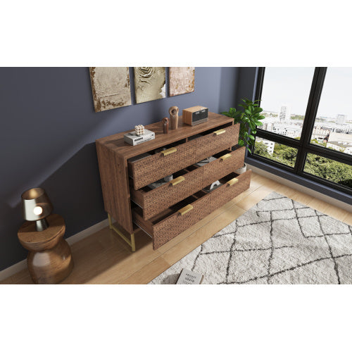 AI62 Decor 6-Drawer Embossed Sideboard Cabinet for Living Room