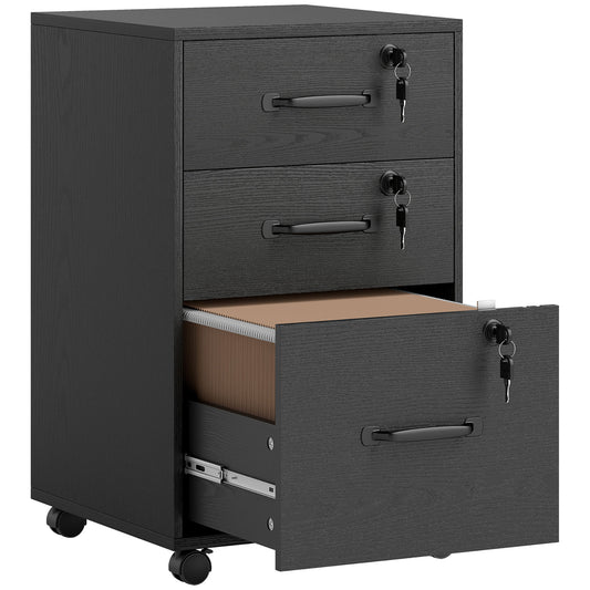 AI62 Decor Three Drawer Wood-Effect Filing Cabinet - Black