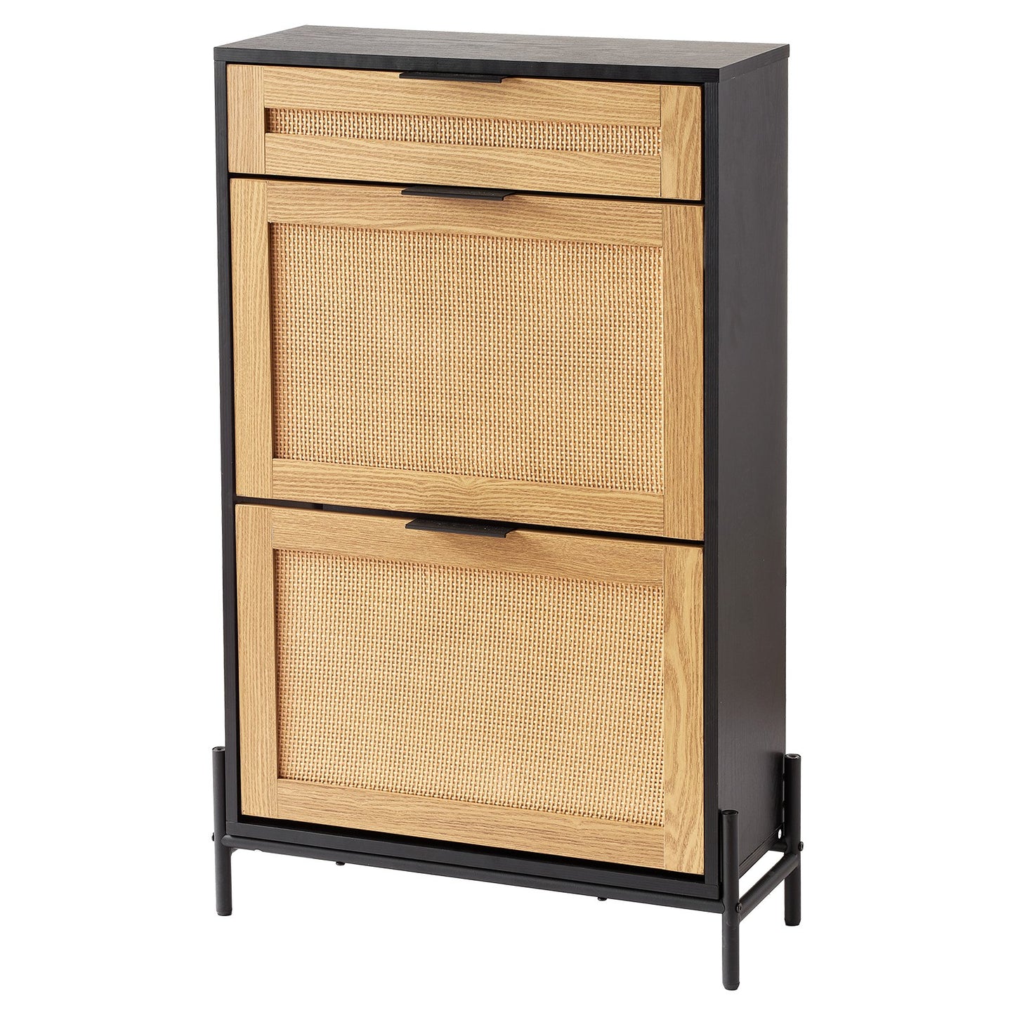 AI62 Decor Narrow Rattan Shoe Cabinet with 3 Drawers, Black