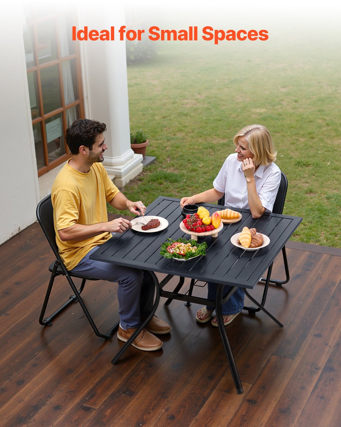 AI62 Decor Metal Steel Slat Garden Bistro Table with Umbrella Hole