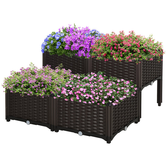 AI62 Decor  4-Piece 26L Garden Raised Bed Planter Box - Brown