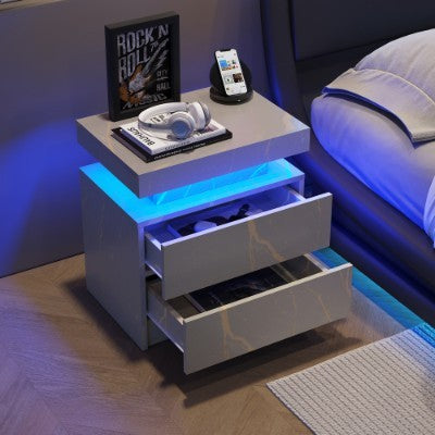 AI62 Decor LED Bedside Nightstand with 2 Drawers