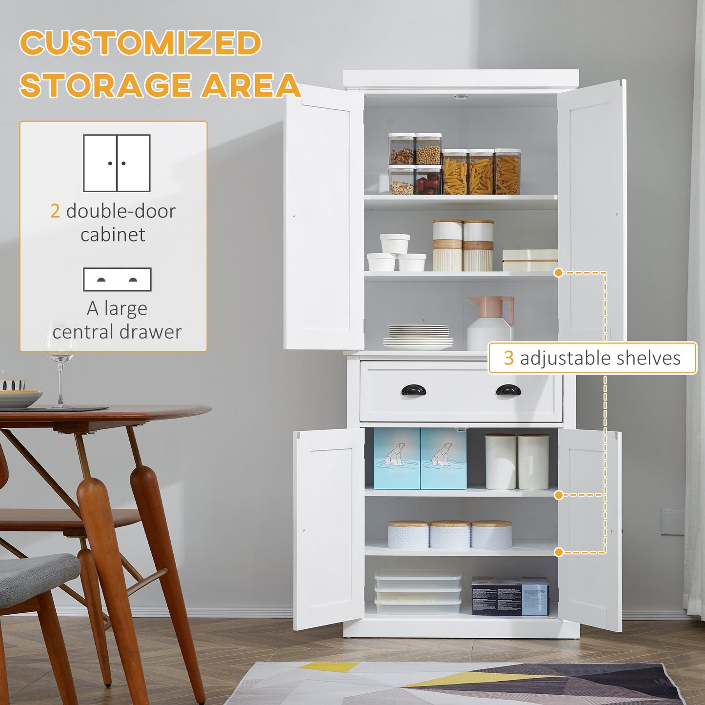 AI62 Decor Freestanding 4-Door Pantry Cupboard with Drawer