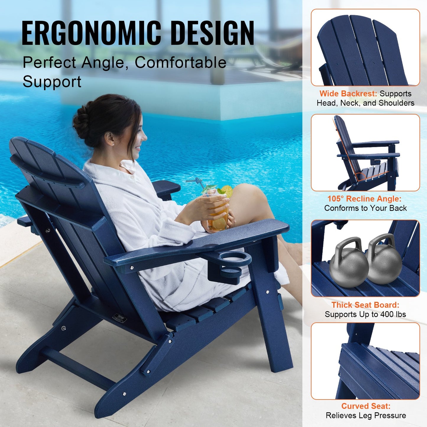 AI62 Decor Set of 2 Adirondack Folding Chairs – Navy Blue