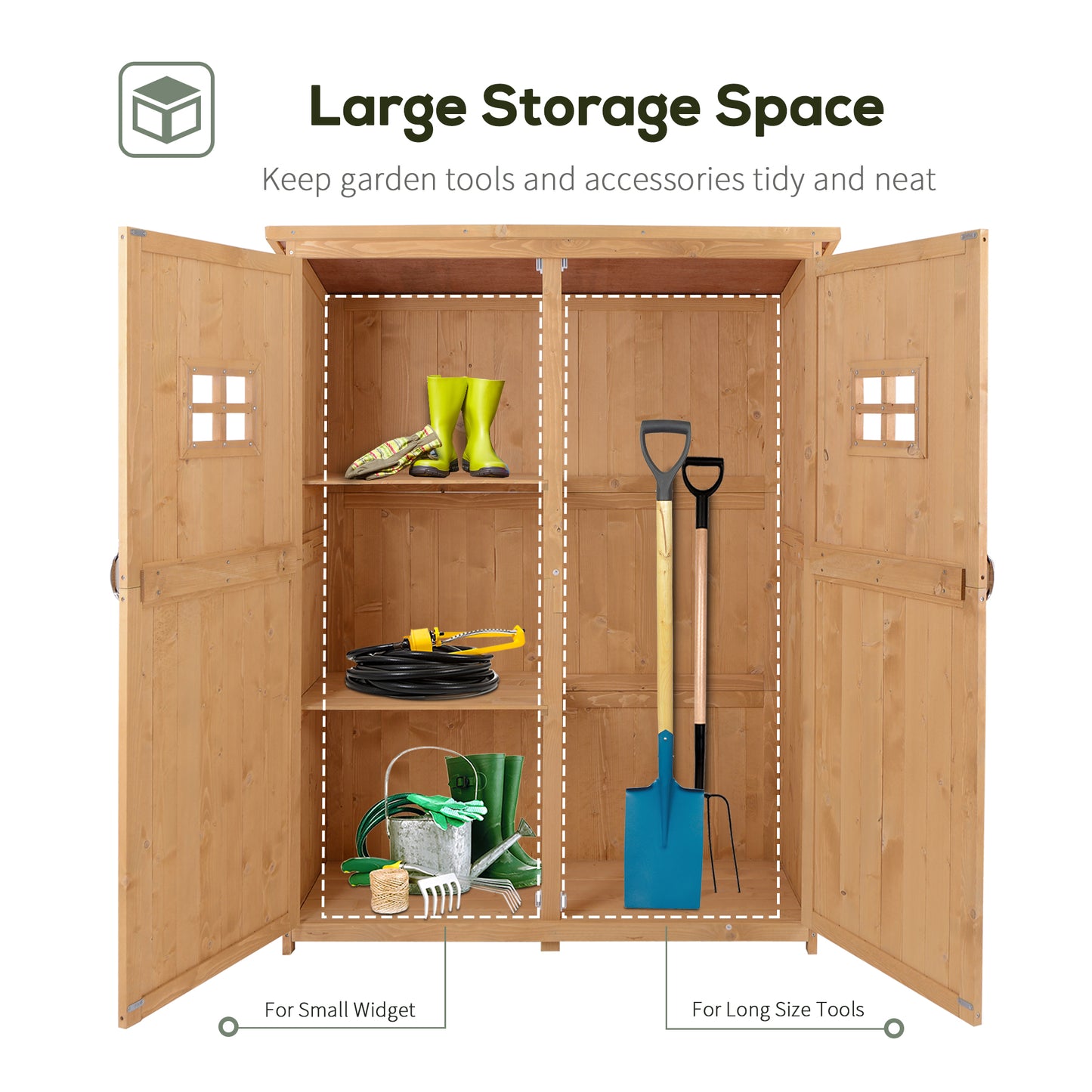 AI62 Decor Wooden Garden Shed with Windows – Outdoor Tool Storage Cabinet