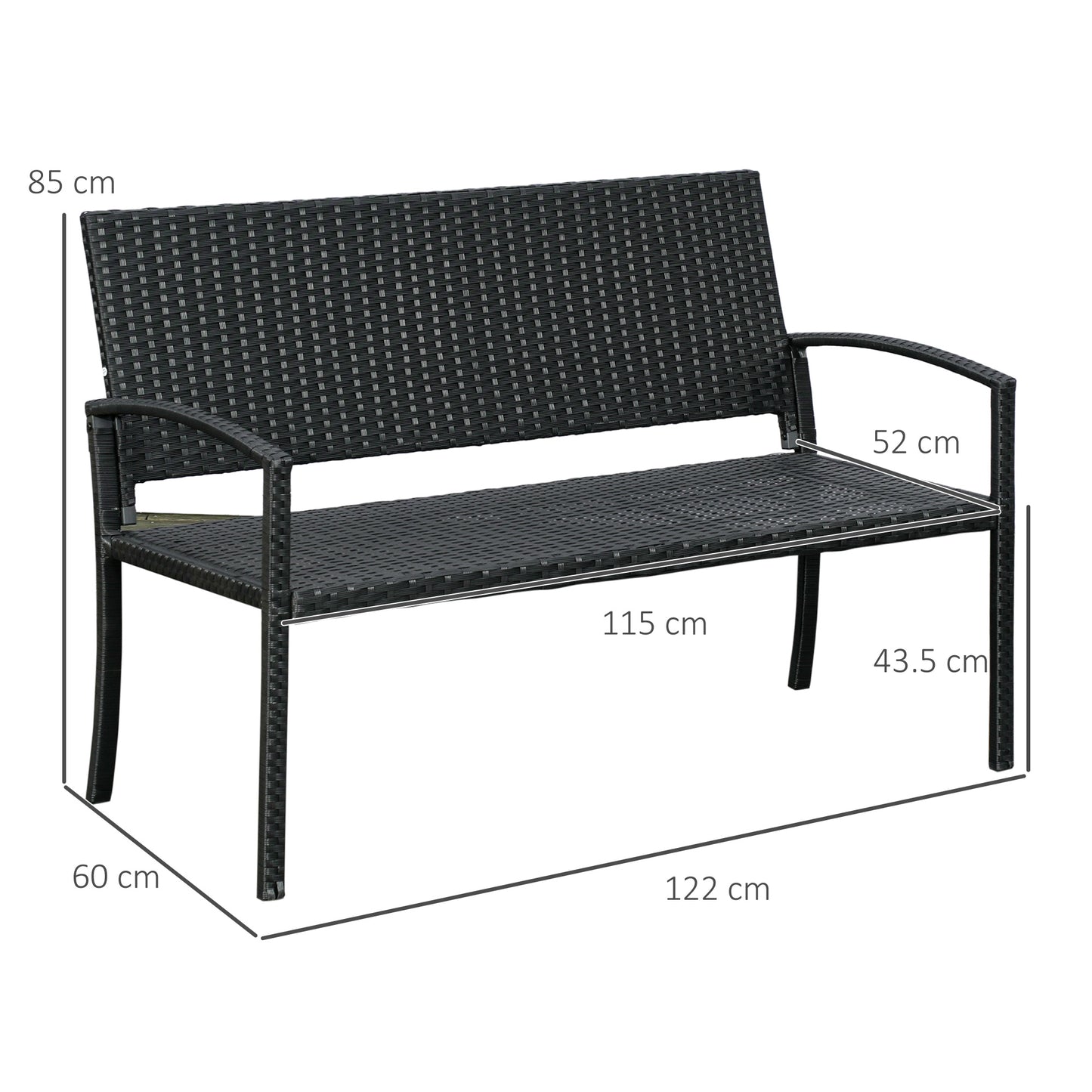 AI62 Decor All-Weather Rattan Loveseat with Backrest & Armrests