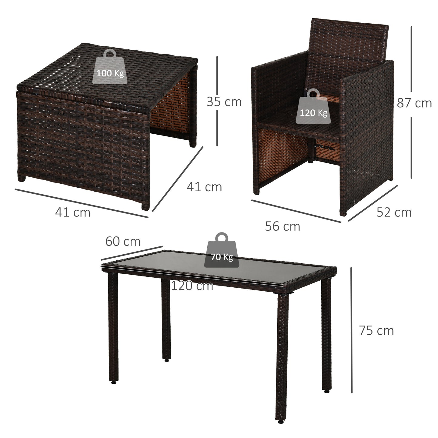 AI62 Decor 2-Seater Rattan Garden Dining Set with Cushions – Brown