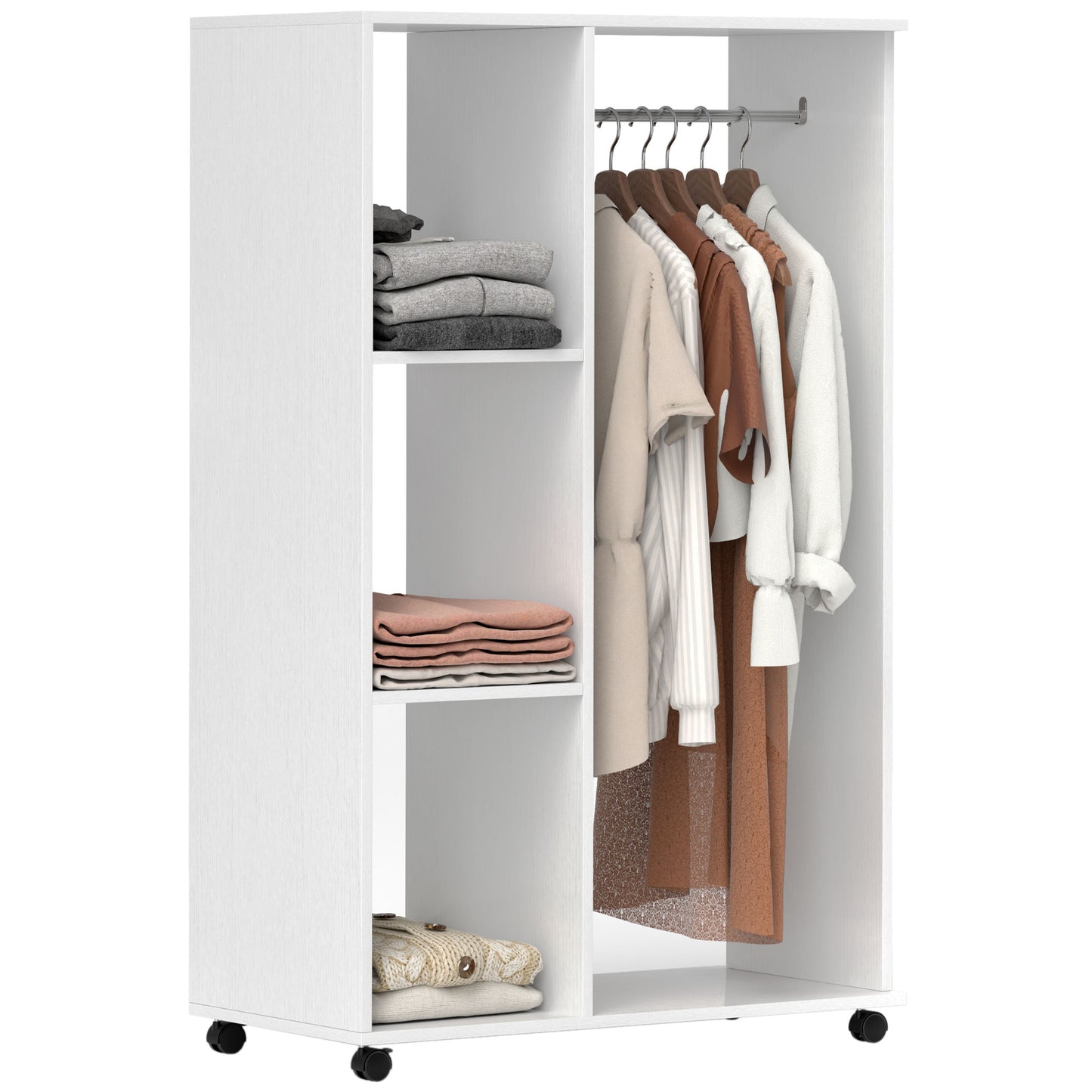 AI62 Decor Mobile Open Wardrobe with Shelves & Rail – White