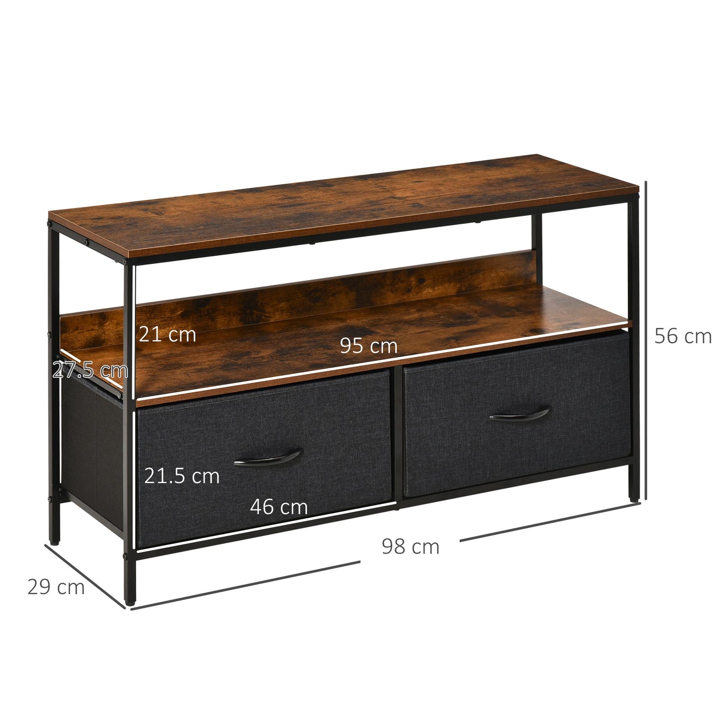AI62 Decor TV Stand Cabinet With 2 Foldable Drawers - Rustic Brown