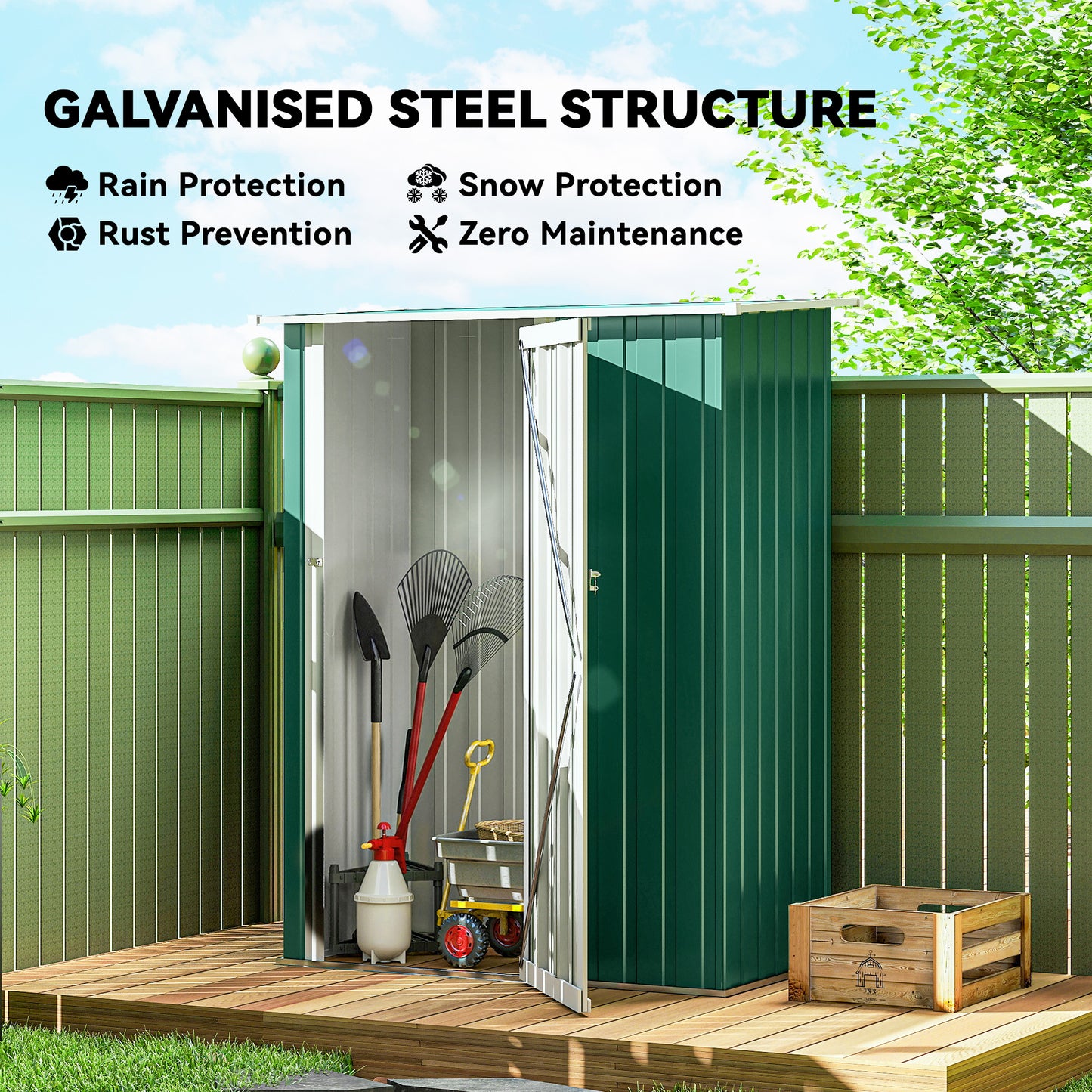 AI62 Decor Outdoor Green Storage Shed with Sloped Roof