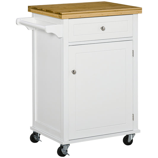 AI62 Decor Wooden Kitchen Cart with Drawer & Towel Rail – White