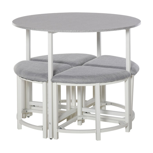 AI62 Decor Modern Round Dining Table Set with 4 Upholstered Stools – Grey