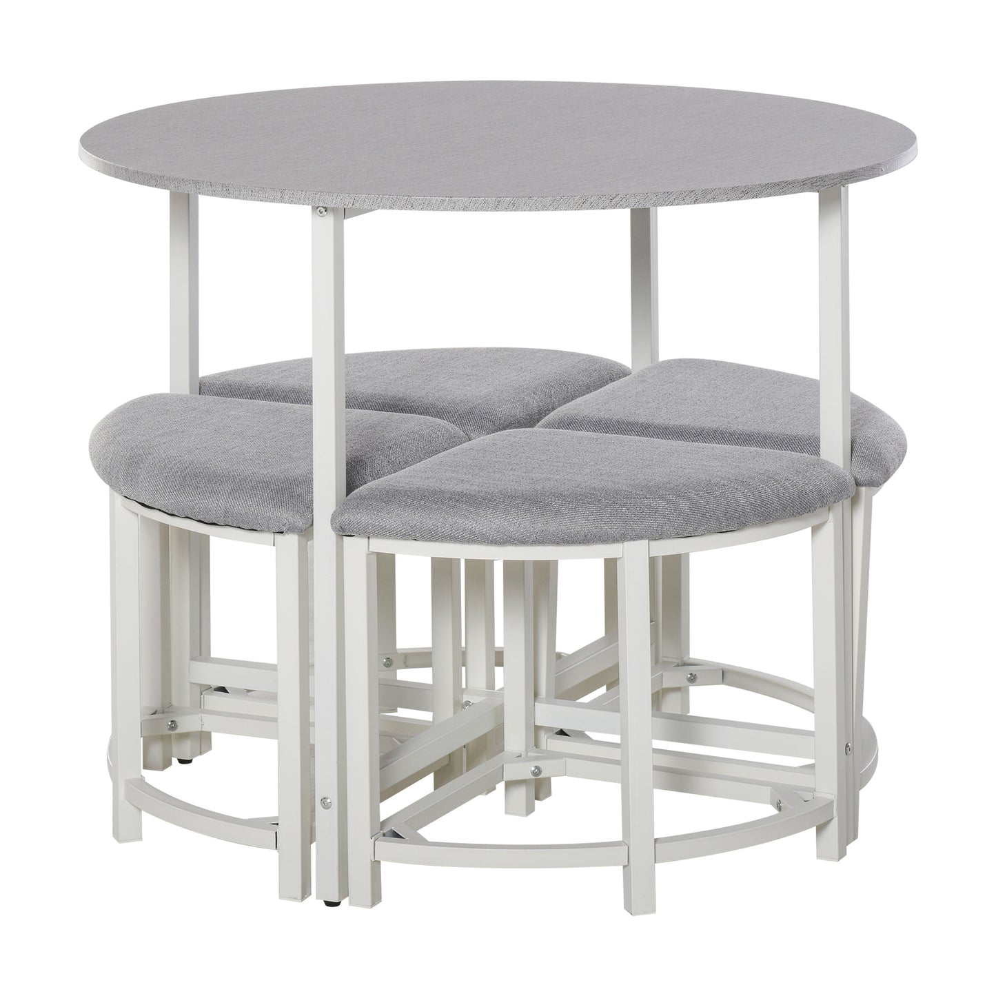 AI62 Decor Modern Round Dining Table Set with 4 Upholstered Stools – Grey