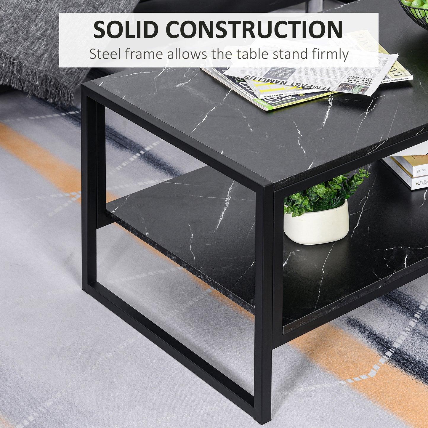 AI62 Decor Black Coffee Table with Storage Shelf