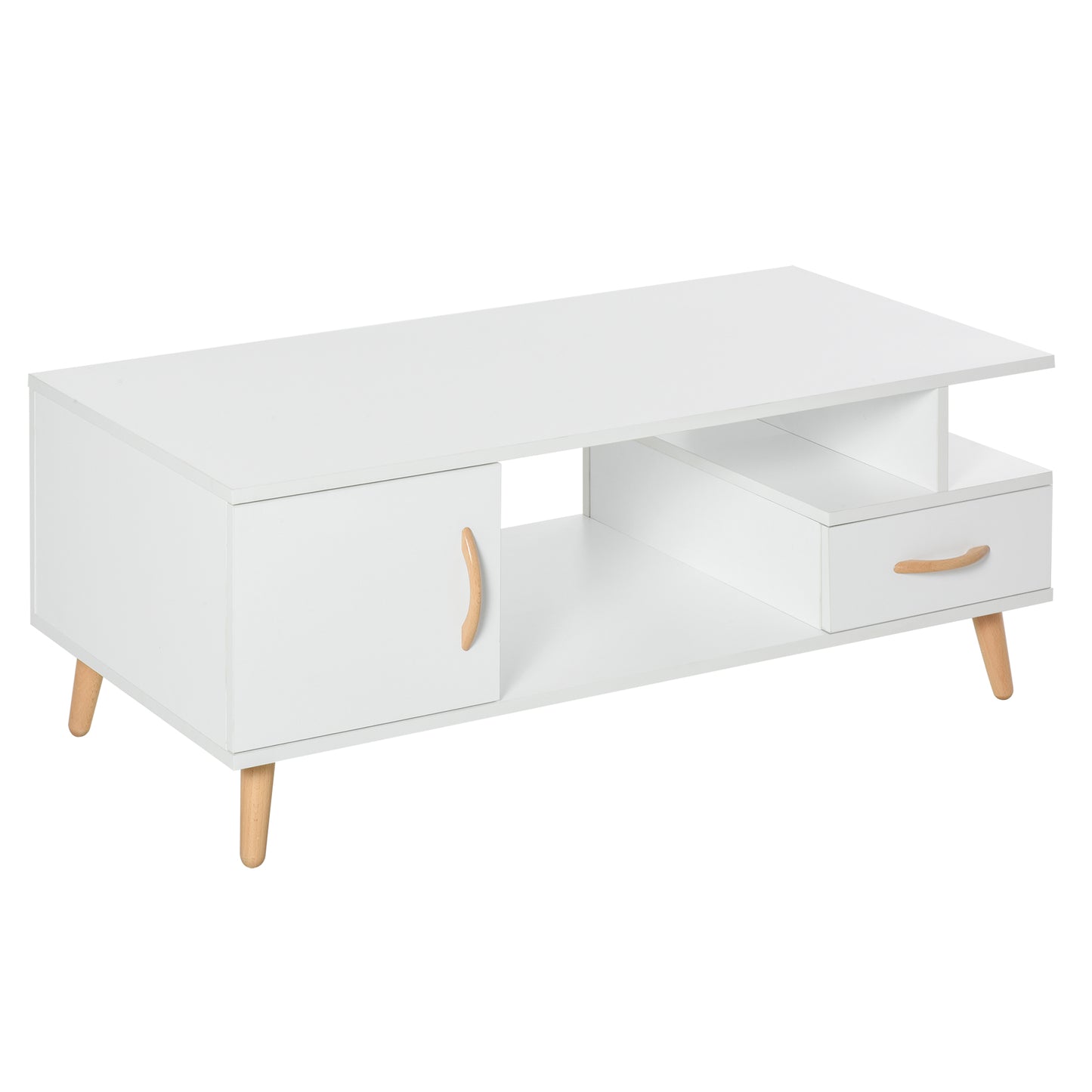 AI62 Decor Modern Coffee Table With Shelf & Drawer – White