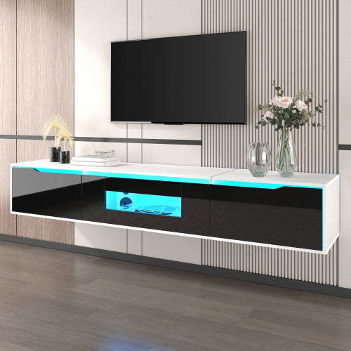 AI62 Decor High-Gloss TV Cabinet with LED Lights – White & Black