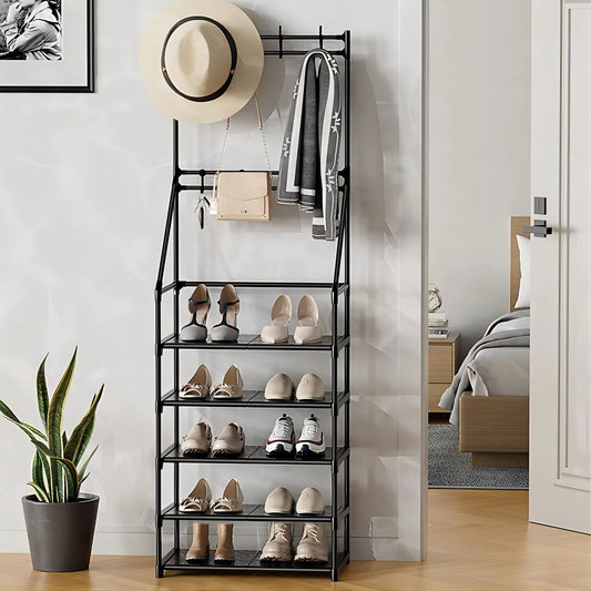 AI62 Decor 5-Tier Shoe Rack with Hooks for Entryway & Small Spaces