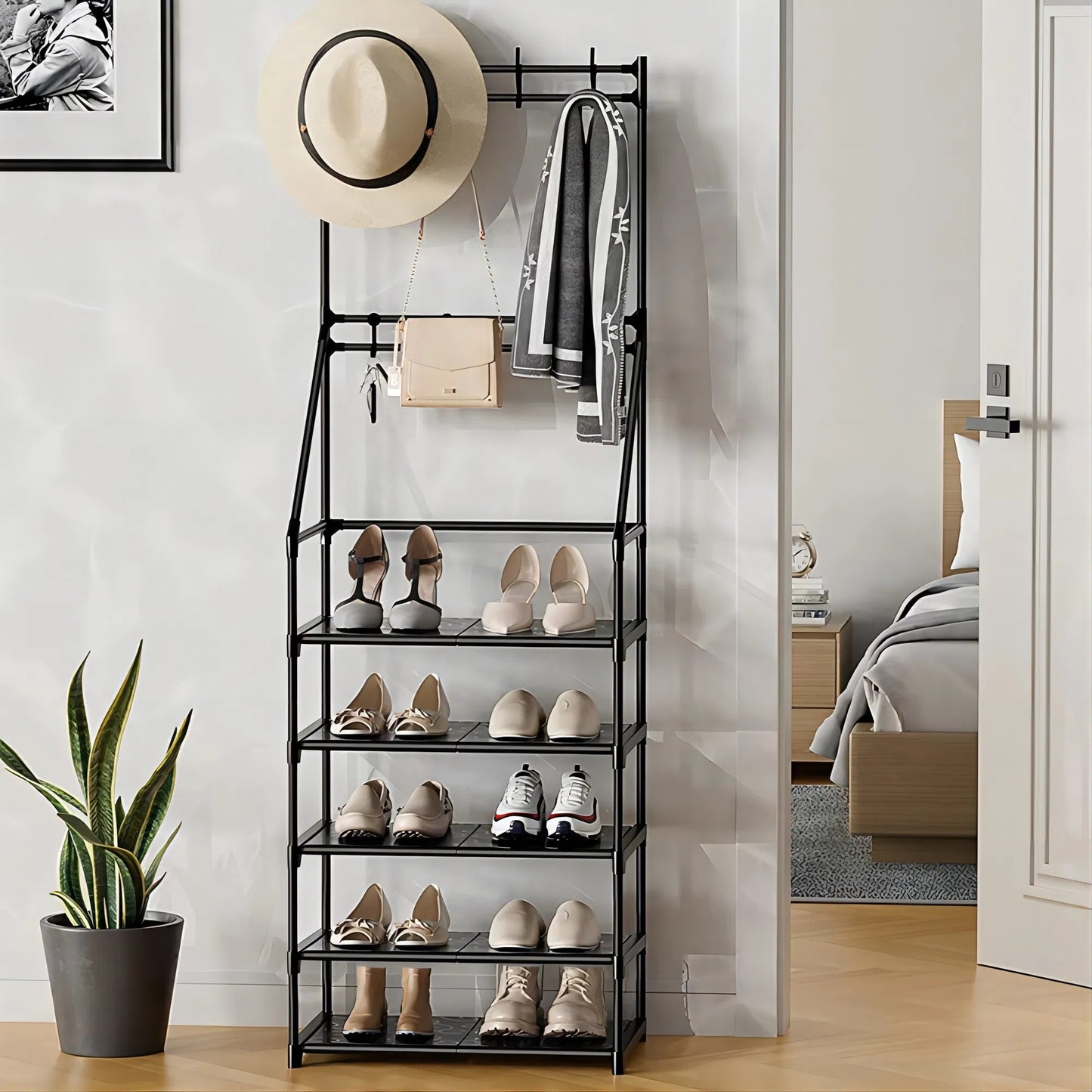 AI62 Decor 5-Tier Shoe Rack with Hooks for Entryway & Small Spaces