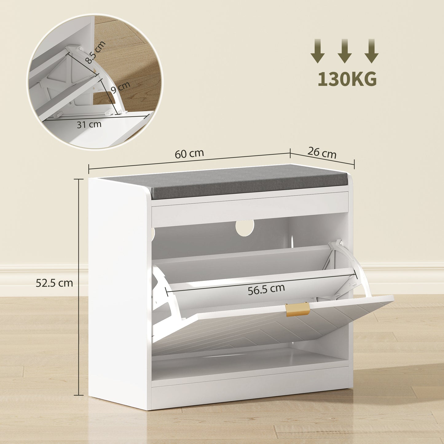 AI62 Decor Shoe Storage Bench with Seat & Flip Drawer
