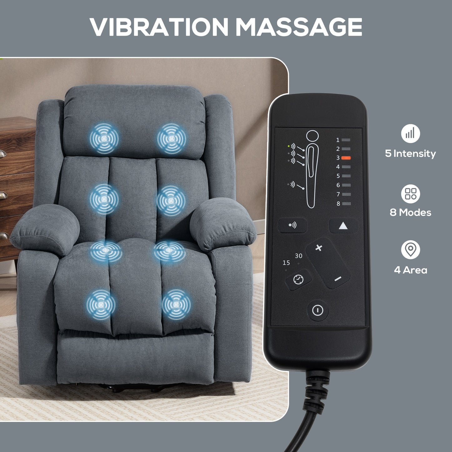 AI62 Decor Power Lift Recliner Chair with Massage & Footrest – Grey
