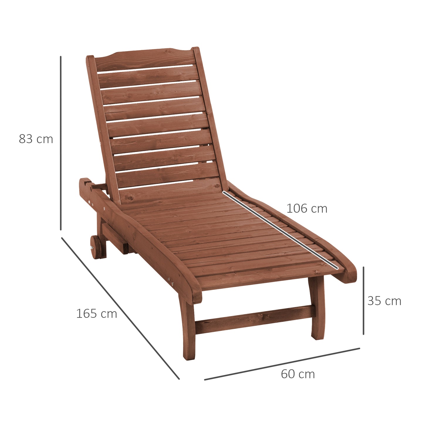 AI62 Decor Outdoor Wooden Lounger with Table & Wheels – Red Brown