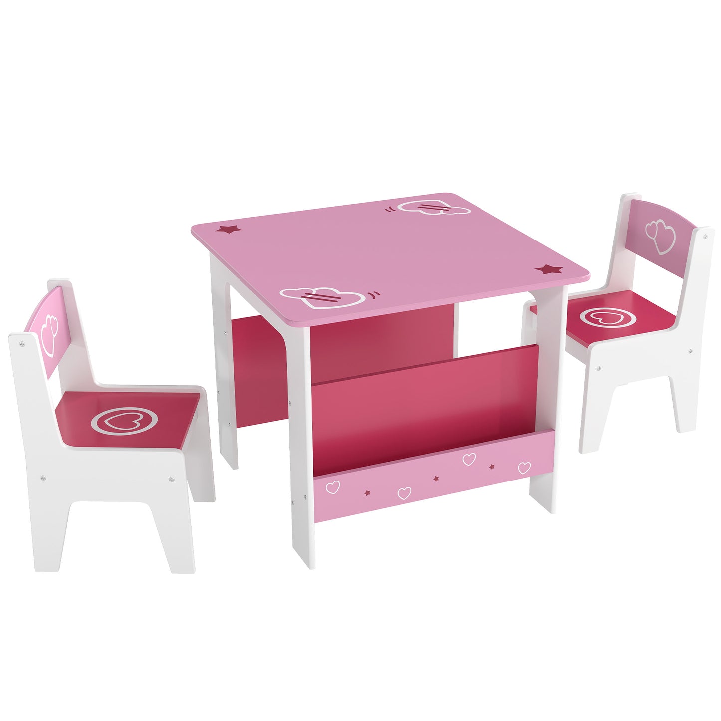 AI62 Decor Kids 3-Piece Table & Chair Set with Bookshelf – Pink