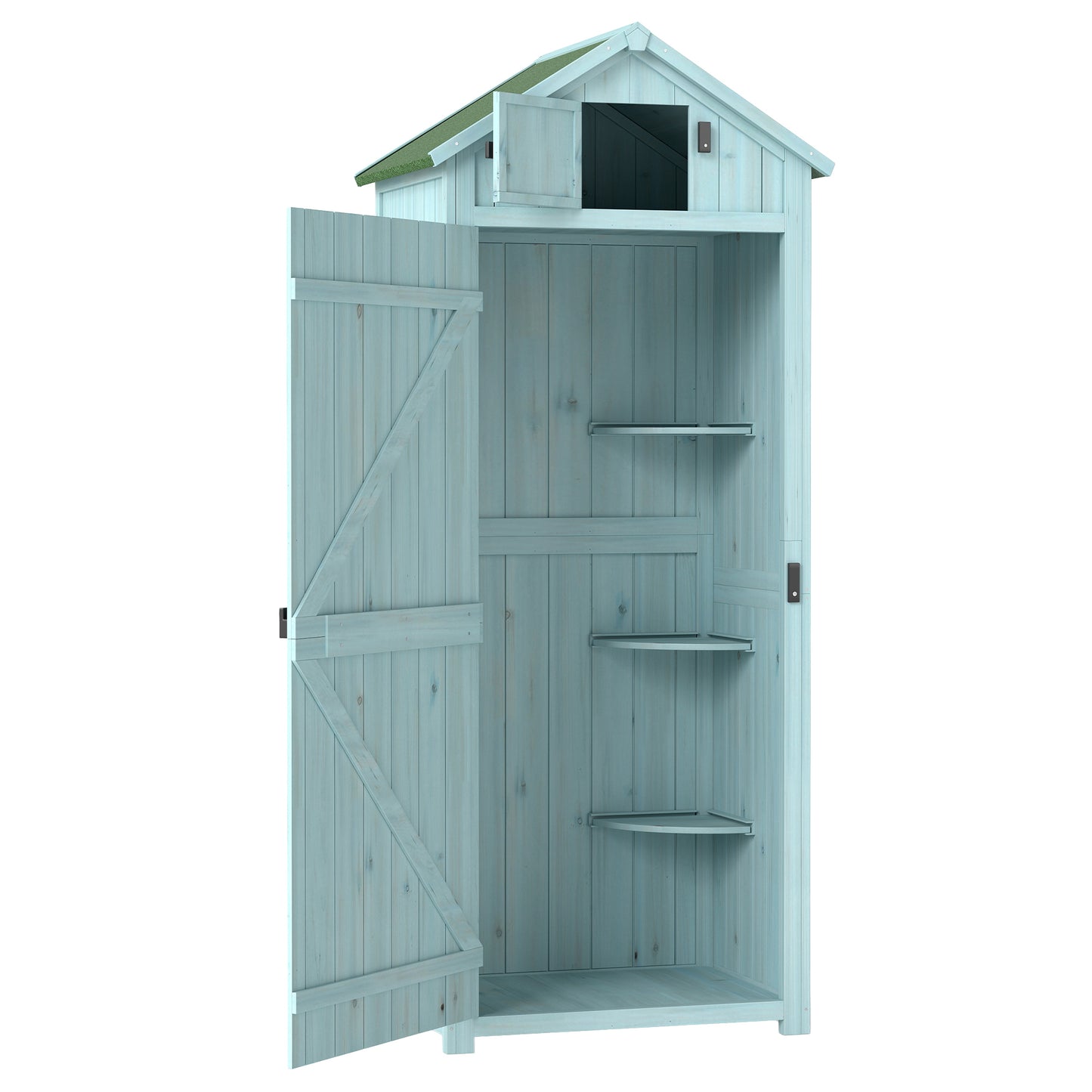 AI62 Decor Garden Shed with 3 Shelves, Outdoor Storage Cabinet – Blue