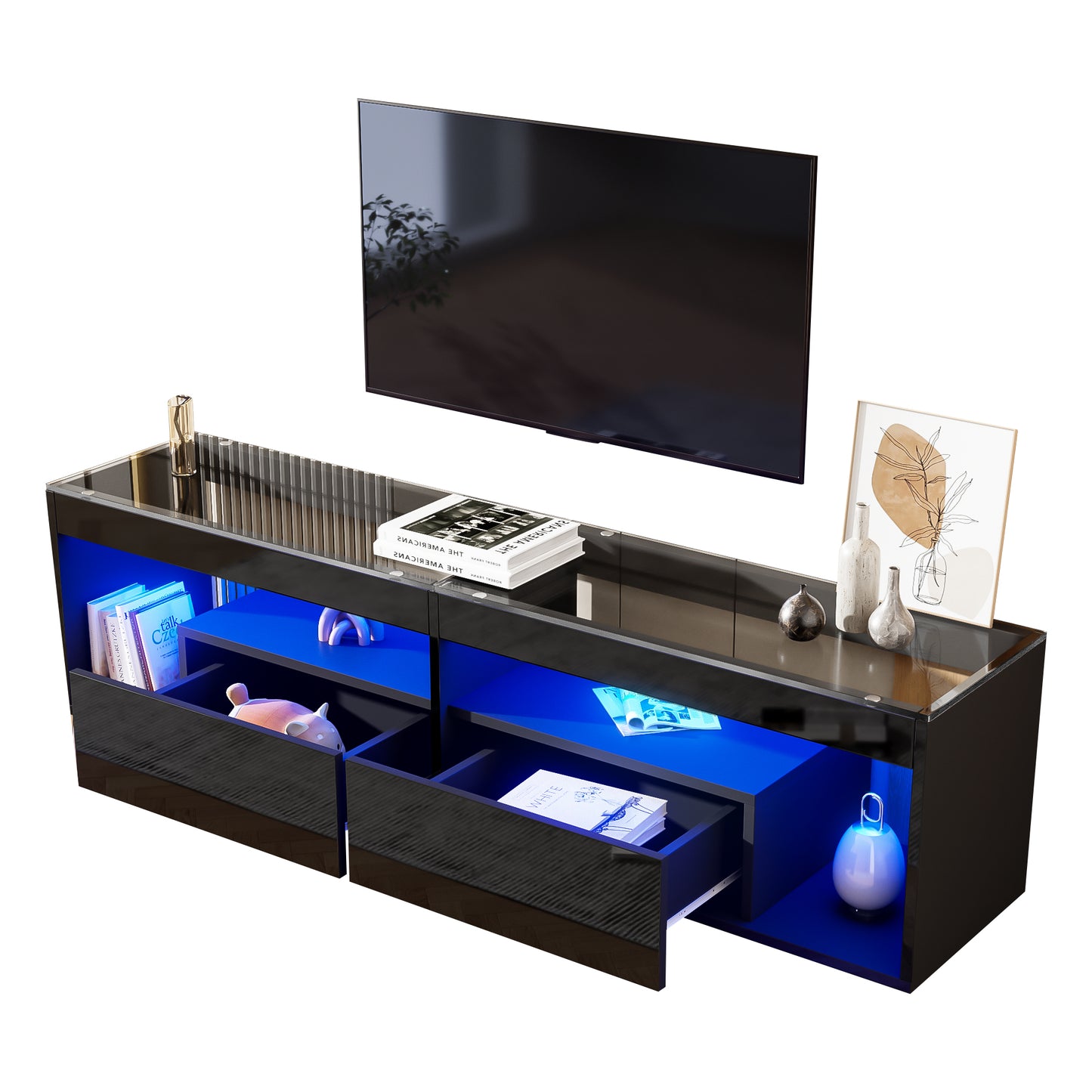 AI62 Decor High Gloss TV Stand with LED & Drawers – 180×40×46cm