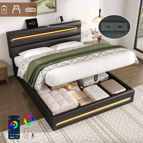 AI62 Decor King Upholstered Bed with LED Lighting