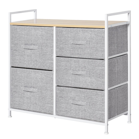 AI62 Decor Grey 5-Drawer Storage Dresser with Shelf & Handles