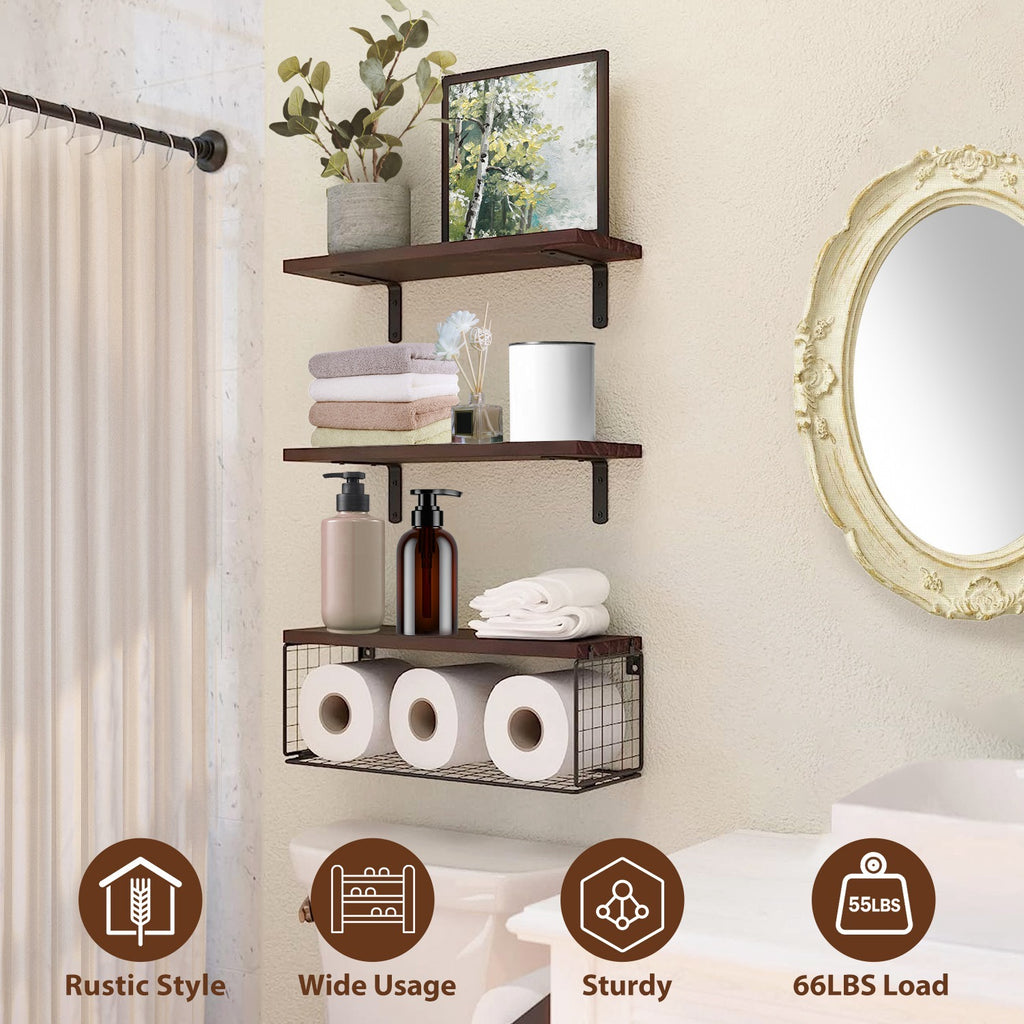 AI62Decor 2-in-1 Floating Wall Shelves with Storage Basket for Home & Office