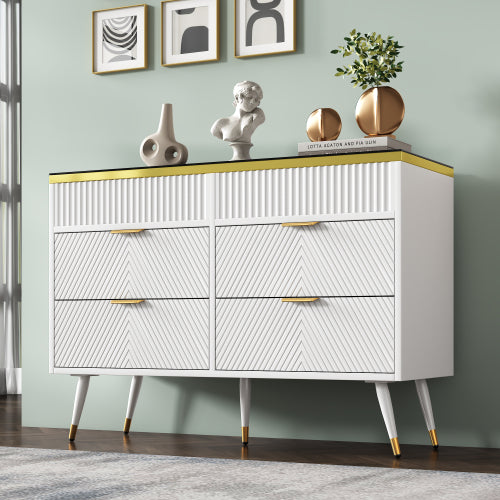 AI62 Decor Sideboard Cabinet with 6 Drawers & Amber Glass