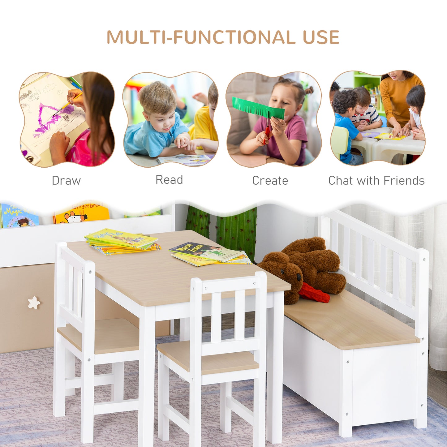 AI62 Decor 4-Piece Kids Table & Chair Set with 2 Chairs