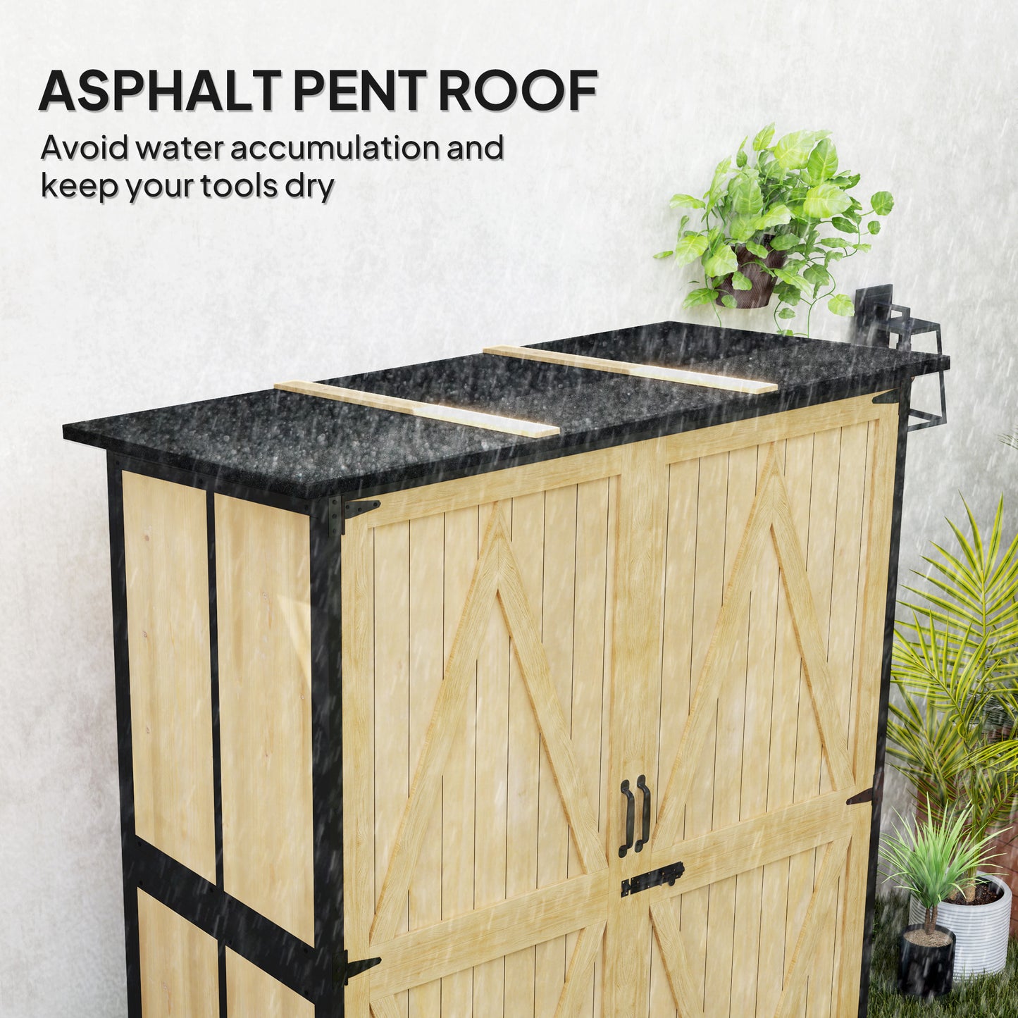 AI62 Decor Outdoor Wooden Storage Shed with Shelves and Lockable Doors