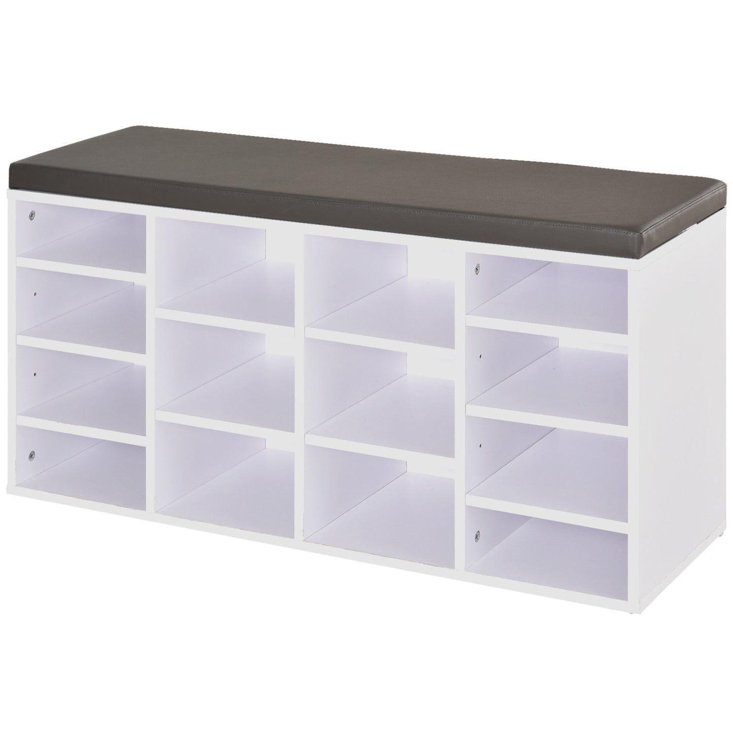 AI62 Decor 14-Compartment Shoe Rack with Cushion & Solid Frame – White