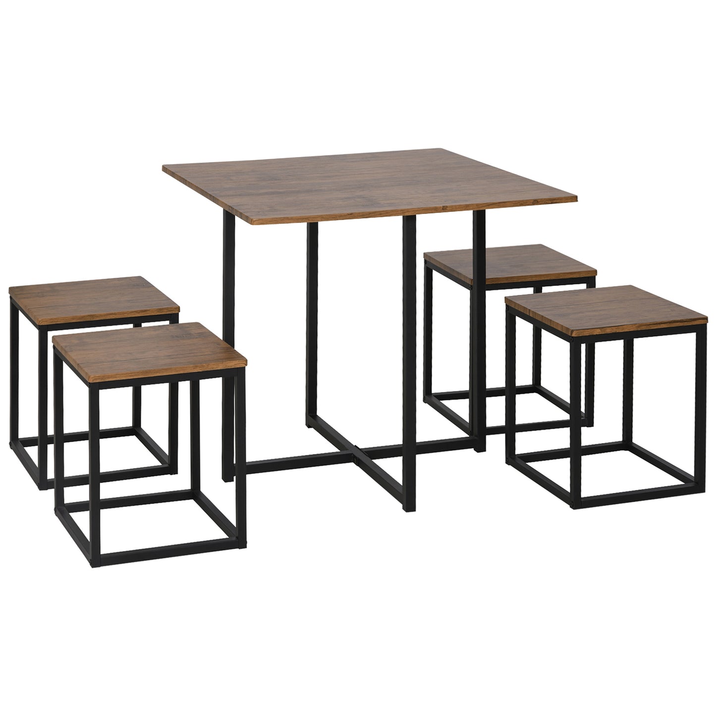 AI62 Decor 5-Piece Industrial Dining Table & Chairs Set – Brown Metal Frame