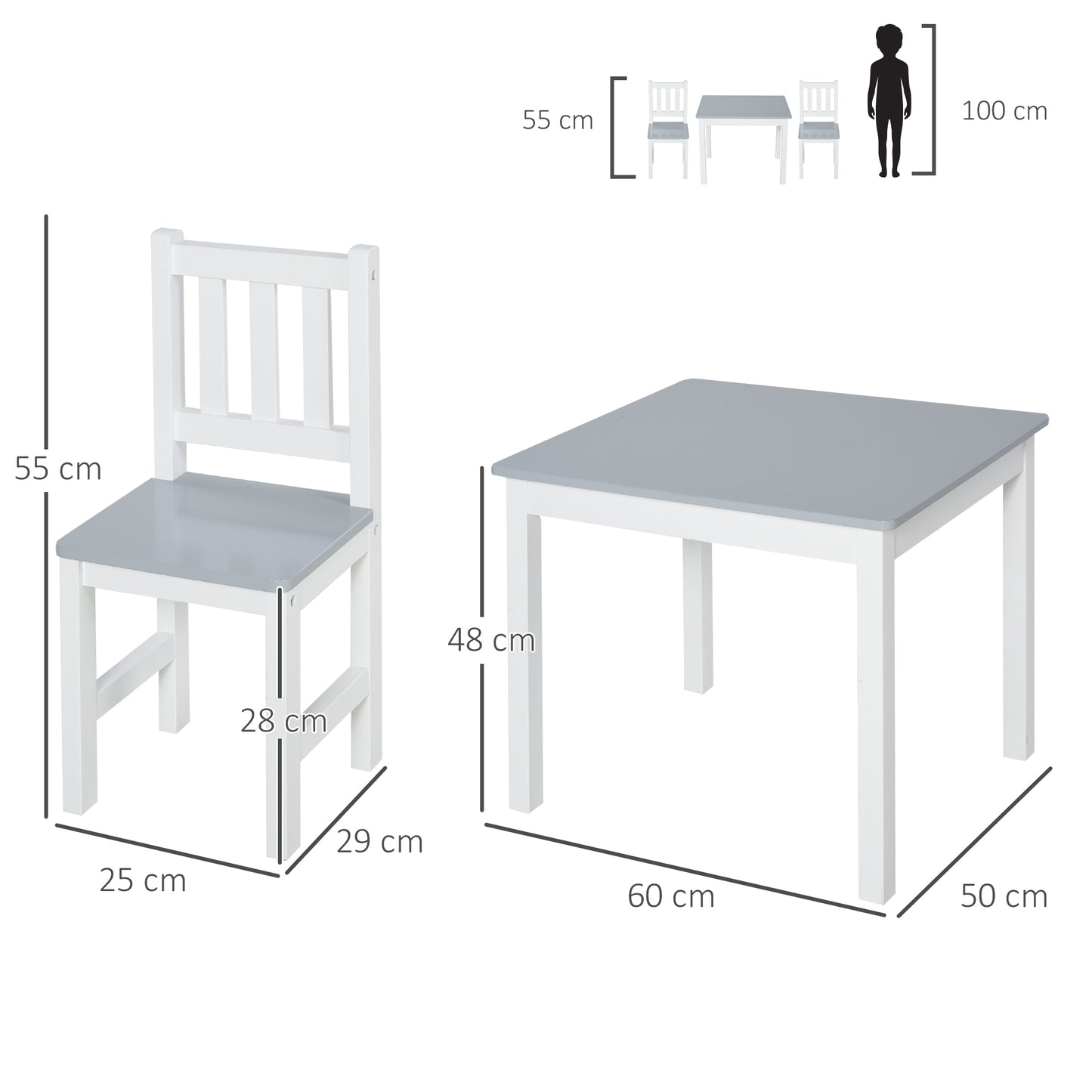AI62 Decor Grey Kids Table and Chairs for Study & Snack Time